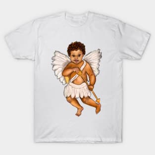 The Best Valentine’s Day Gift ideas 2022, Cupid.... baby angel holding an arrow - curly Afro Hair and gold arrow T-Shirt